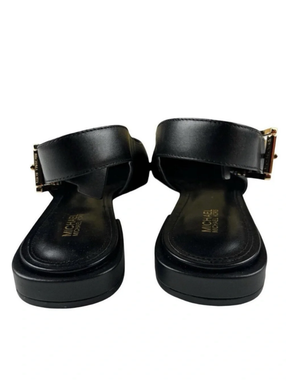 Brand New Michael Kors Darington Black Pointed Slingback Flats with Gold Buckle - Picture 4 of 5
